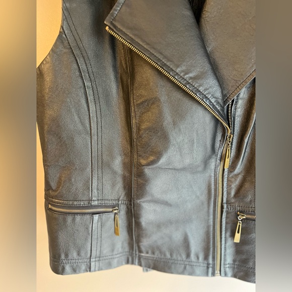 Black Leather Womens Vest Live a Little L 100% leather Zip - Picture 3 of 12